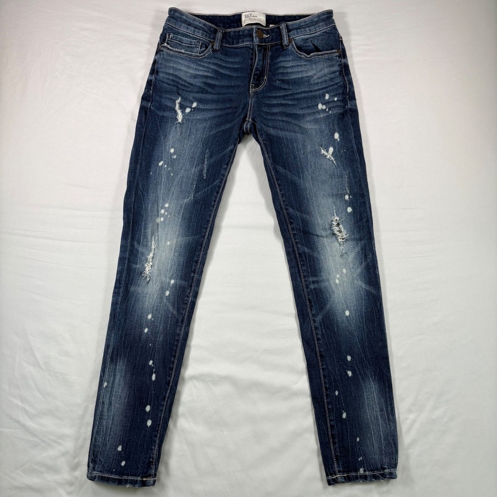 BKE Stella Ankle Skinny‎ Womens 25 Distressed Paint Splatter Blue Denim Jeans